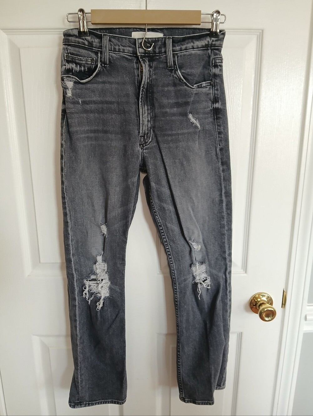 Black Mother Superior High Waisted Rider Ankle Jeans Distressed Quiet Luxury